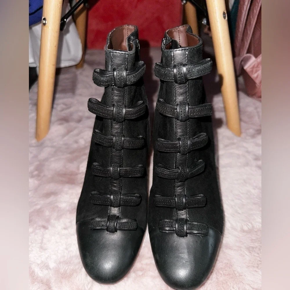 See By Chloe black leather bow front leather block heel booties ankle boot 37.5 - Picture 7 of 16